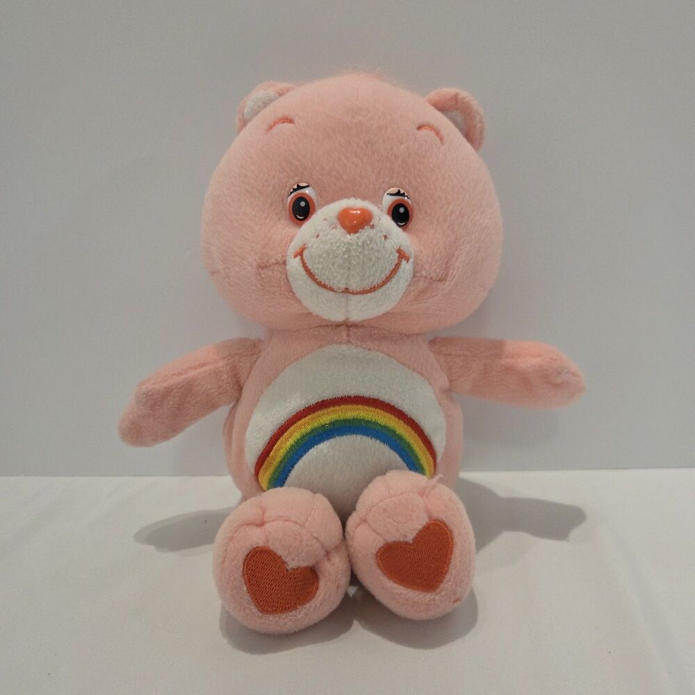 Care Bears Cheer Bear Rainbow Plush Toy 10 inches Pink Vintage 2002